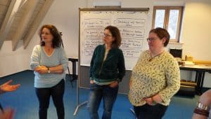 Liane, Tanja und Nicole beim den Prüfungen zu Kursleiterinnen Augenschule auf Burg Rothenfels im März 2024